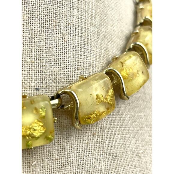 VTG Coro Confetti Necklace Thermoset Lucite with Gold Flecks 16" Signed MCM - Picture 7 of 16